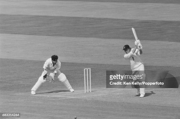 Mike Denness of England batting during his innings of 100 in the 3rd Test match between England and India at Edgbaston, Birmingham, 6th July 1974....
