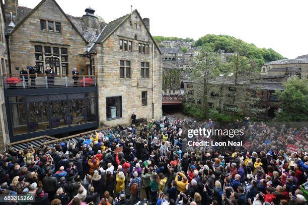 Leader of the Labour Party Jeremy Corbyn speaks to hundreds of supporters who attended an election rally on May 15, 2017 in Hebden Bridge, England....