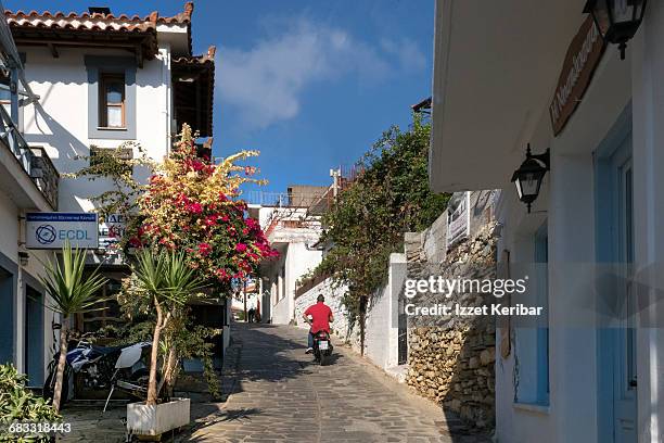 glossa town narrow streeets,skopelos island - skopelos stock pictures, royalty-free photos & images