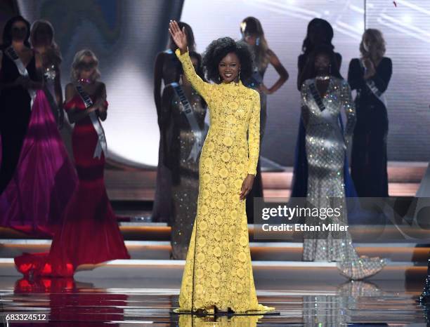Miss USA 2016 Deshauna Barber is introduced during the 2017 Miss USA pageant at the Mandalay Bay Events Center on May 14, 2017 in Las Vegas, Nevada.