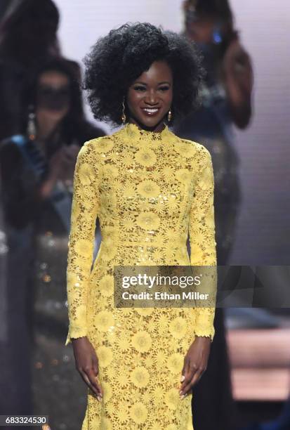 Miss USA 2016 Deshauna Barber is introduced during the 2017 Miss USA pageant at the Mandalay Bay Events Center on May 14, 2017 in Las Vegas, Nevada.