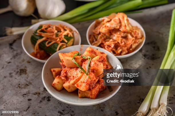 variety of kimchee - kimchi stock pictures, royalty-free photos & images