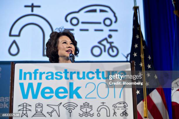 Elaine Chao, U.S. Secretary of transportation, speaks during the Infrastructure Week kickoff event at the U.S. Chamber of Commerce in Washington,...