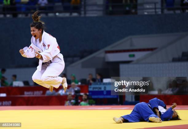 Nazlican Ozerler of Turkey and Ichinkhotloo Munkhtsedev of Azerbaijan compete in final of the Womens Judo 57 kg during day 3 of Baku 2017, 4th...