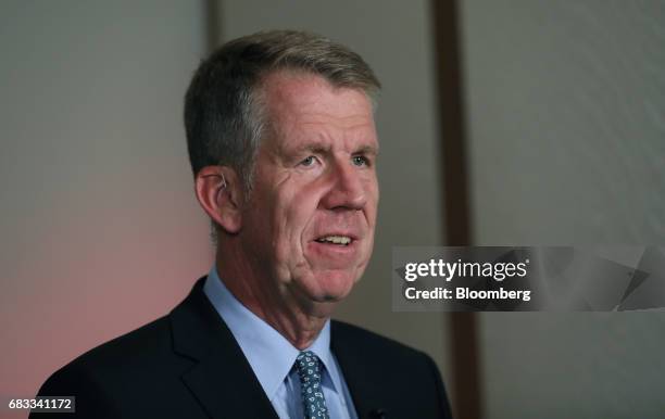 Fritz Joussen, chief executive officer of TUI AG, speaks during a Bloomberg Television interview in London, U.K., on Monday, May 15, 2017. Air...