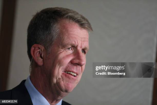 Fritz Joussen, chief executive officer of TUI AG, speaks during a Bloomberg Television interview in London, U.K., on Monday, May 15, 2017. Air...