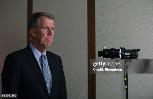 Fritz Joussen, chief executive officer of TUI AG, pauses during a Bloomberg Television interview in London, U.K., on Monday, May 15, 2017. Air...