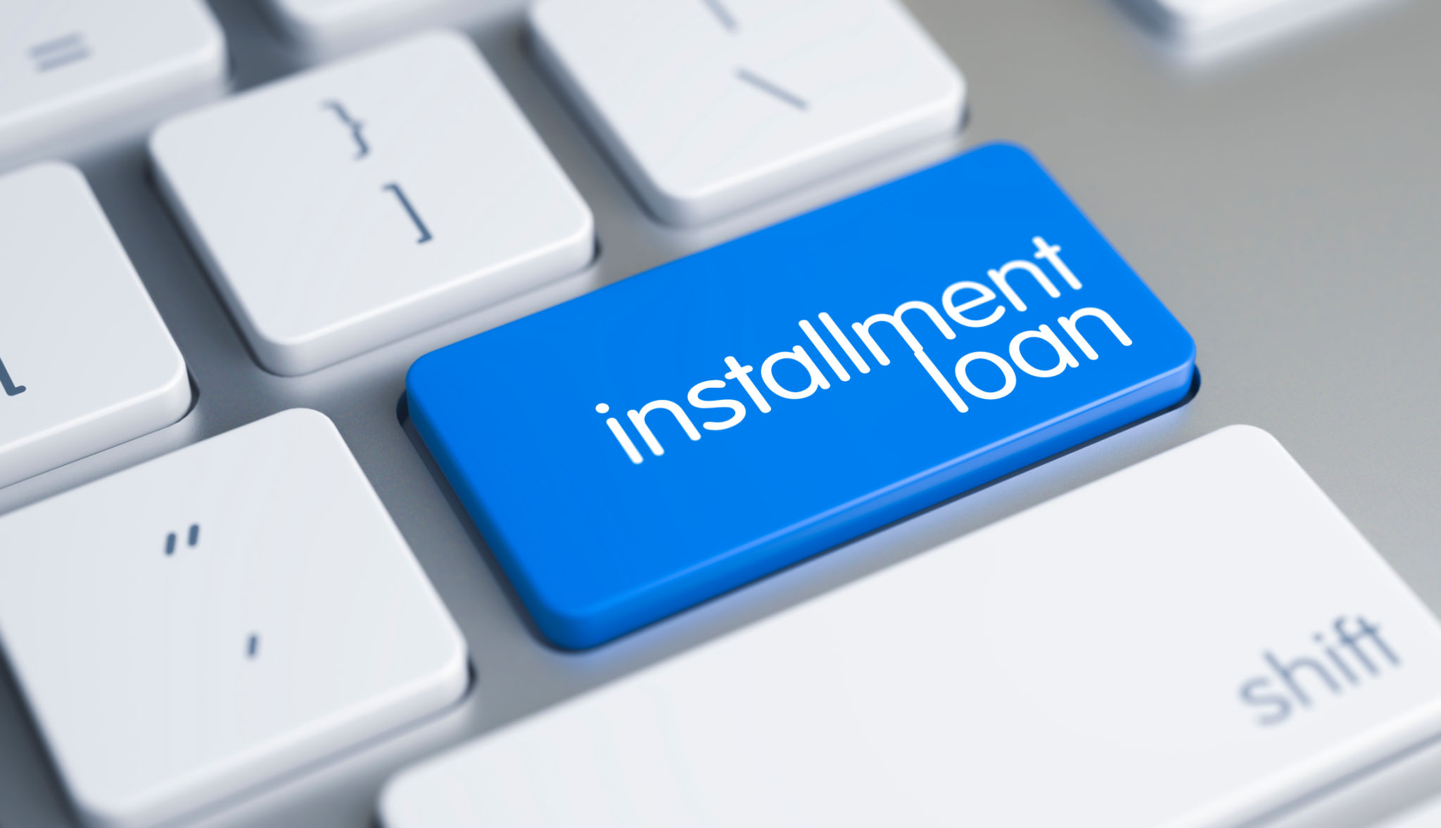 Installment Loan - Text on the Blue Keyboard Key. 3D Installment Loan - Text on the Blue Keyboard Key. 3D