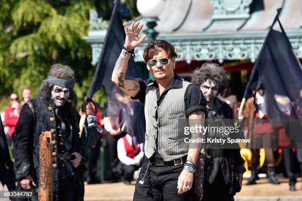 Johnny Depp attends the European Premiere to celebrate the release of Disney's "Pirates of the Caribbean: Salazar's Revenge" at Disneyland Paris on...