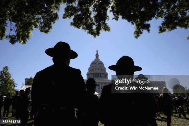 Law enforcement officers attend the 36th annual National Peace Officers' Memorial Service at the U.S. Capitol on May 15, 2017 in Washington, DC. The...