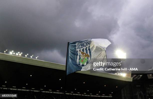 The West Bromwich Albion badge on a flag during the Premier League match between West Bromwich Albion and Chelsea at The Hawthorns on May 12, 2017 in...