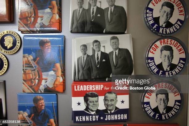 Items in the basement gift shop are pictured at the John F. Kennedy birthplace in Brookline, MA on Apr. 30, 2017. The National Park Service is...