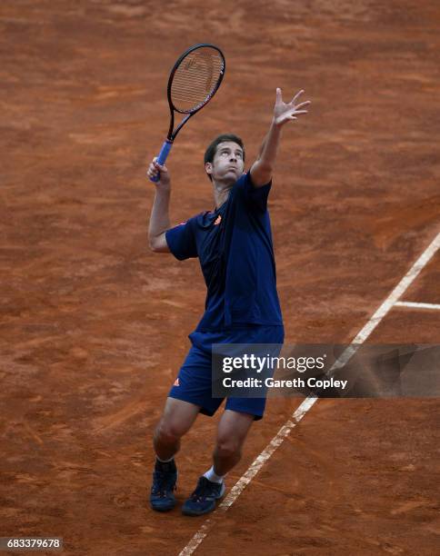 Florian Mayer of Germany plays a shot during his first round match against Thiago Monteiro of Brazil in The Internazionali BNL d'Italia 2017 at Foro...