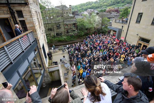 Leader of the Labour Party Jeremy Corbyn speaks to hundreds of supporters who attended an election rally on May 15, 2017 in Hebden Bridge, England....