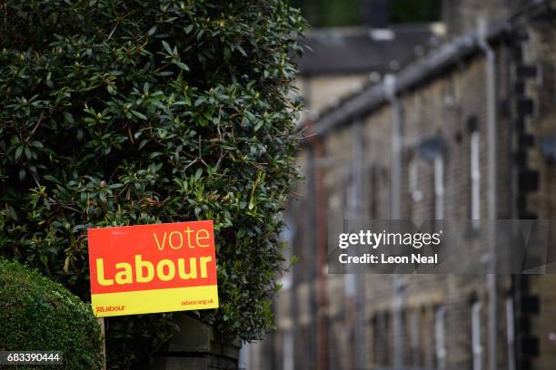 Labour Party campaign sign is seen following speeches at the nearby town hall by Leader of the Labour Party Jeremy Corbyn who attended an election...