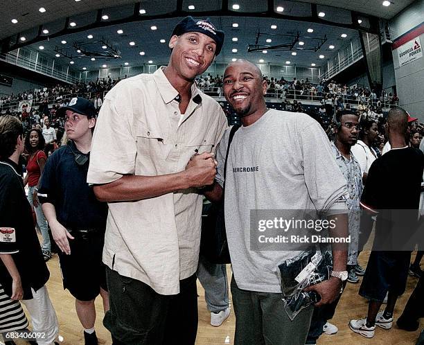 Player Reggie Miller and Radio Personality Ryan Cameron attend 'N SYNC "Challenge for Children" charity basketball game benefiting the Arnold Palmer...