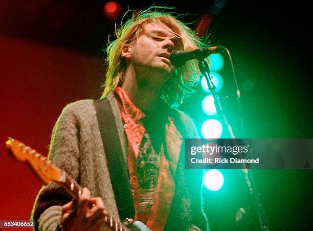 Kurt Cobain of Nirvana performs at The Omni Coliseum on November 29, 1993 in Atlanta, Georgia.