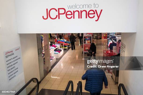Man enters a JC Penney department store in the Manhattan Mall, May 15, 2017 in the Herald Square neighborhood in New York City. Shares of the...
