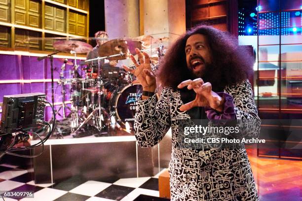 Reggie Watts jokes around during a commercial break during "The Late Late Show with James Corden," Tuesday, May 9, 2017 On The CBS Television Network.