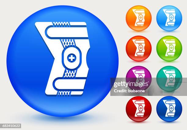 ilustraciones, imágenes clip art, dibujos animados e iconos de stock de esguince rodilla icono de círculo brillante color botones - herida rodilla