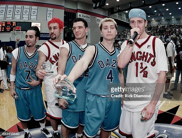 Chris Kirkpatrick, Joey Fatone, JC Chasez, Lance Bass and Justin Timberlake attend 'N SYNC "Challenge for Children" charity basketball game...