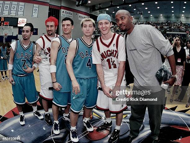 Chris Kirkpatrick, Joey Fatone, JC Chasez, Lance Bass, Justin Timberlake with Radio Personality Ryan Cameron attend 'N SYNC "Challenge for Children"...