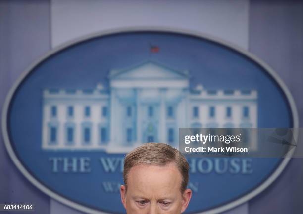 White House Press Secretary Sean Spicer speaks to the media in the briefing room at the White House, on May 15, 2017 in Washington, DC. Spicer...