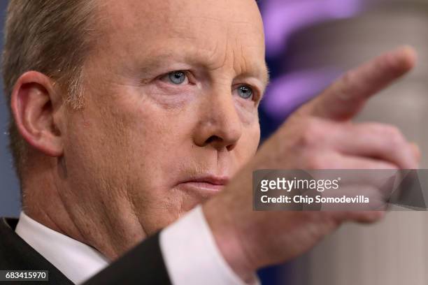 White House Press Secretary Sean Spicer calls on reporters during the daily press breifing at the White House May 15, 2017 in Washington, DC....