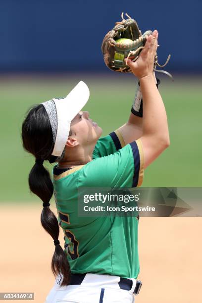 Notre Dame's Melissa Rochford catches the ball for an out. The Boston College Eagles played the University of Notre Dame Fighting Irish on May 11 at...