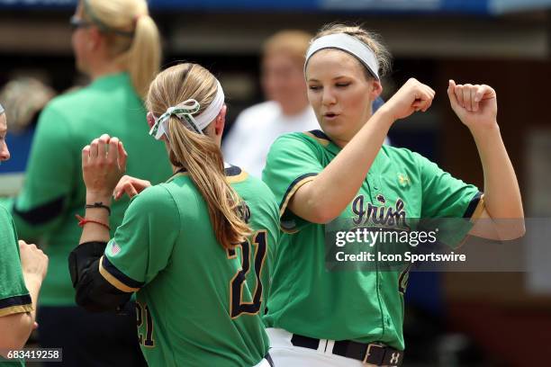 Notre Dame's Sara White and Karley Wester during player introductions. The Boston College Eagles played the University of Notre Dame Fighting Irish...