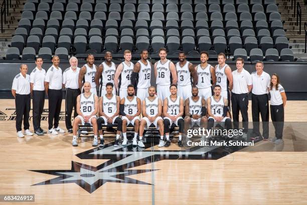 The San Antonio Spurs pose for their official team photo at the AT&T Center in San Antonio, Texas on March 21, 2017. NOTE TO USER: User expressly...