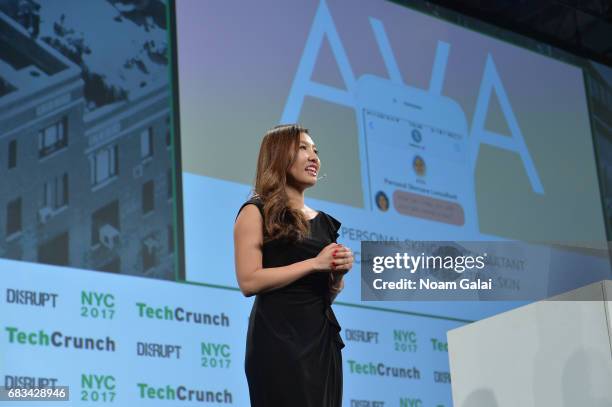 Founder of HelloAva Siqi Mou speaks onstage during Startup Battlefield at TechCrunch Disrupt NY 2017 at Pier 36 on May 15, 2017 in New York City.