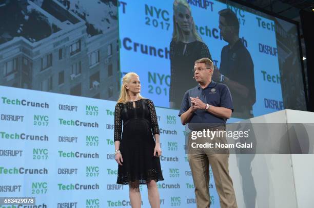 Of FactGem Megan Kvamme and CTO Clark Richey speak onstage during Startup Battlefield at TechCrunch Disrupt NY 2017 at Pier 36 on May 15, 2017 in New...