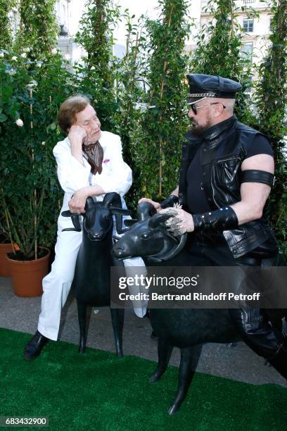 Claude Lalanne and Peter Marino attend the "The Garden of Peter Marino" Book Signing at "Moulie Flowers" on May 15, 2017 in Paris, France. Preface of...