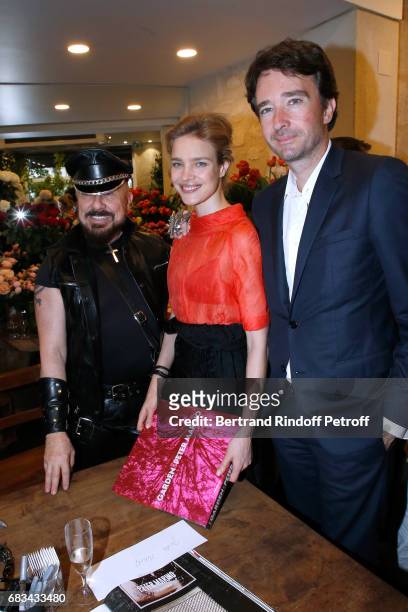 Peter Marino, Natalia Vodianova and General manager of Berluti Antoine Arnault attend the "The Garden of Peter Marino" Book Signing at "Moulie...