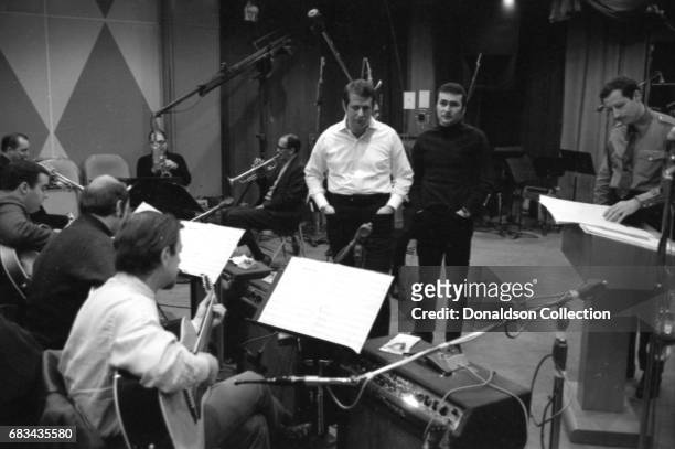 Entertainer Connie Francis records in the studio with Dick Gersh with Koppelman and Rubin on December 17, 1966 in New York.