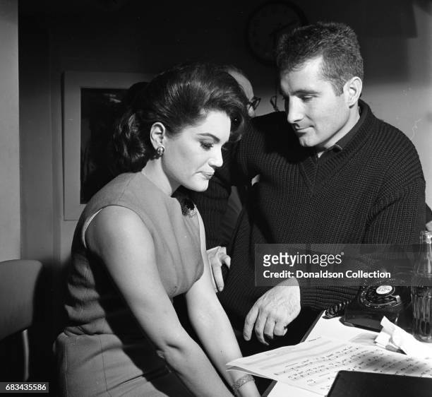 Entertainer Connie Francis records in the studio with Freddy Quinn at MGM on January 4, 1963 in New York.