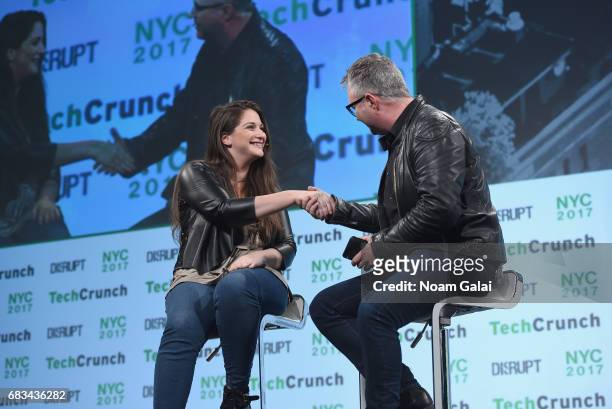 Co-Founder and CEO of WayUp Liz Wessel and TechCrunch editor-at-large Mike Butcher speak onstage during TechCrunch Disrupt NY 2017 at Pier 36 on May...