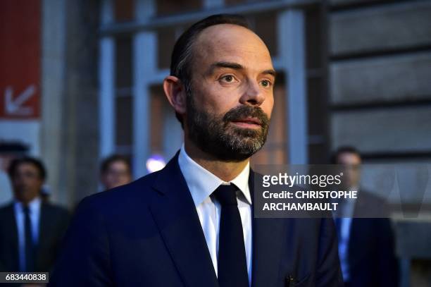 France's newly appointed Prime Minister Edouard Philippe is pictured during his first official visit at the Police Prefecture of Paris on May 15,...