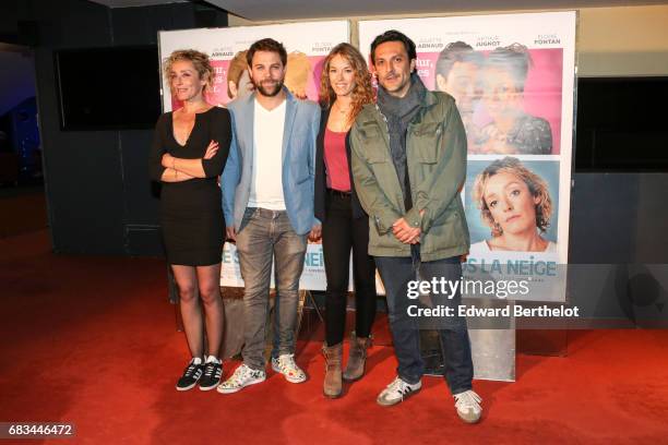 Elodie Fontan, Olivier Sitruk, Juliette Arnaud, and Arthur Jugnot, during the "Venise Sous La Neige" Paris Premiere at UGC Cine Cite des Halles on...