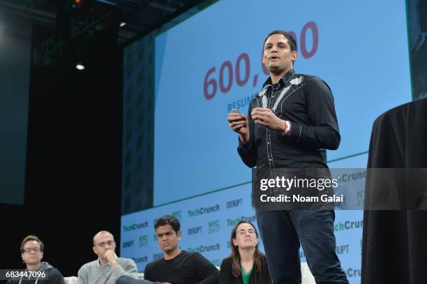 And Founder of Riminder Mouhidine SEIV speaks onstage during Startup Battlefield at TechCrunch Disrupt NY 2017 at Pier 36 on May 15, 2017 in New York...
