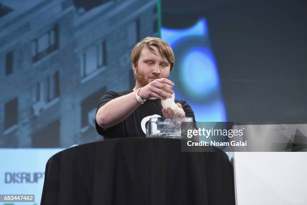 President at Collider Graham Bredemeyer demonstrates tech onstage during Startup Battlefield at TechCrunch Disrupt NY 2017 at Pier 36 on May 15, 2017...