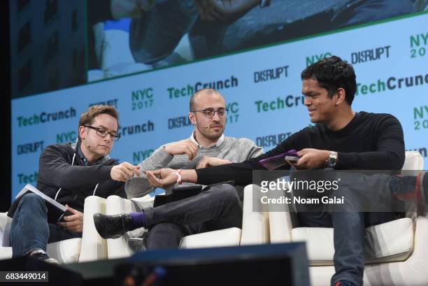 Matt Turck, Spencer Lazar and Sriram Krishnan speak onstage during TechCrunch Disrupt NY 2017 at Pier 36 on May 15, 2017 in New York City.