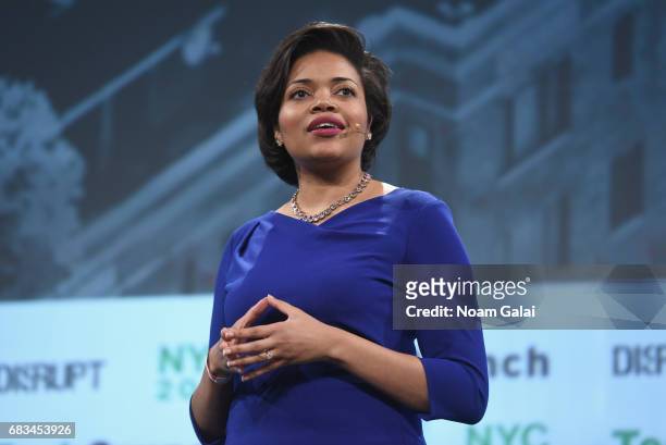 Founder and CEO Credit Hero Nicole Sanchez speaks onstage during TechCrunch Disrupt NY 2017 at Pier 36 on May 15, 2017 in New York City.