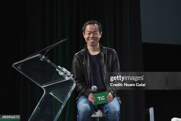 TechCrunch senior writer Anthony Ha speaks onstage during TechCrunch Disrupt NY 2017 at Pier 36 on May 15, 2017 in New York City.