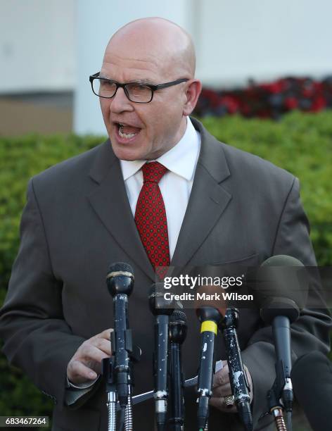 National security advisor H.R. McMaster speaks to the media about President Trump's meeting with Russian diplomats in the Oval Office last week, on...