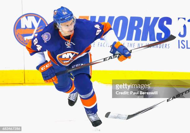 Mikhail Grabovski of the New York Islanders plays in the game against the Tampa Bay Lightning at Nassau Veterans Memorial Coliseum on November 18,...