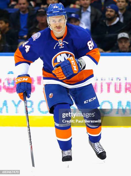 Mikhail Grabovski of the New York Islanders plays in the game against the Tampa Bay Lightning at Nassau Veterans Memorial Coliseum on November 18,...