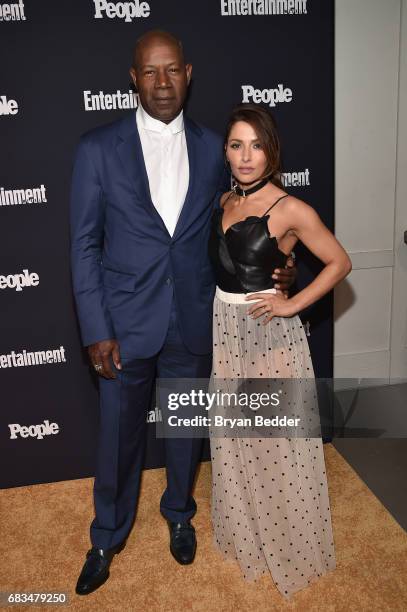 Dennis Haysbert and Sarah Shahi of Reverie attend the Entertainment Weekly and PEOPLE Upfronts party presented by Netflix and Terra Chips at Second...