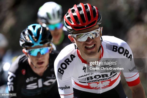 Rafal Majka of Poland, riding for Bora-hansgrohe rides in the breakaway during stage two of the AMGEN Tour of California from Modesto to San Jose on...